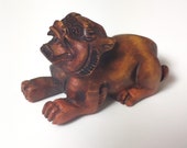 Japanese Vintage Traditional Hand Carved Wood Komainu Netsuke