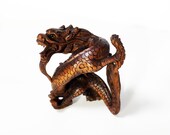 Antique Hand Carved Wood Japanese Dragon Netsuke