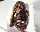 Japanese Vintage Hand Carved Wood Skeleton Netsuke