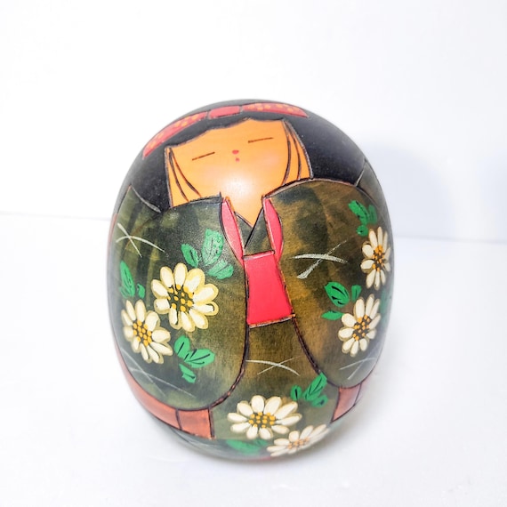 希少なこけし人形 宮下肇作 日本の創作ヴィンテージ手工芸品「花と着物 