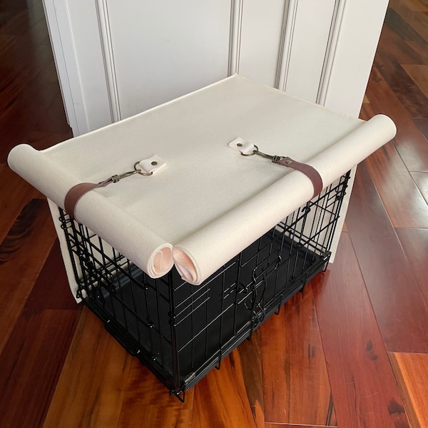 Luxurious Handmade Dog Crate House Cover in IVORY color. Made with Felt indoor use. Pet House Crate Cover