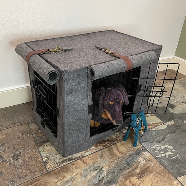 Luxurious Door Frame Handmade Dog Crate House Cover made with Felt (Multiple color options) indoor use. Pet house Crate Cover