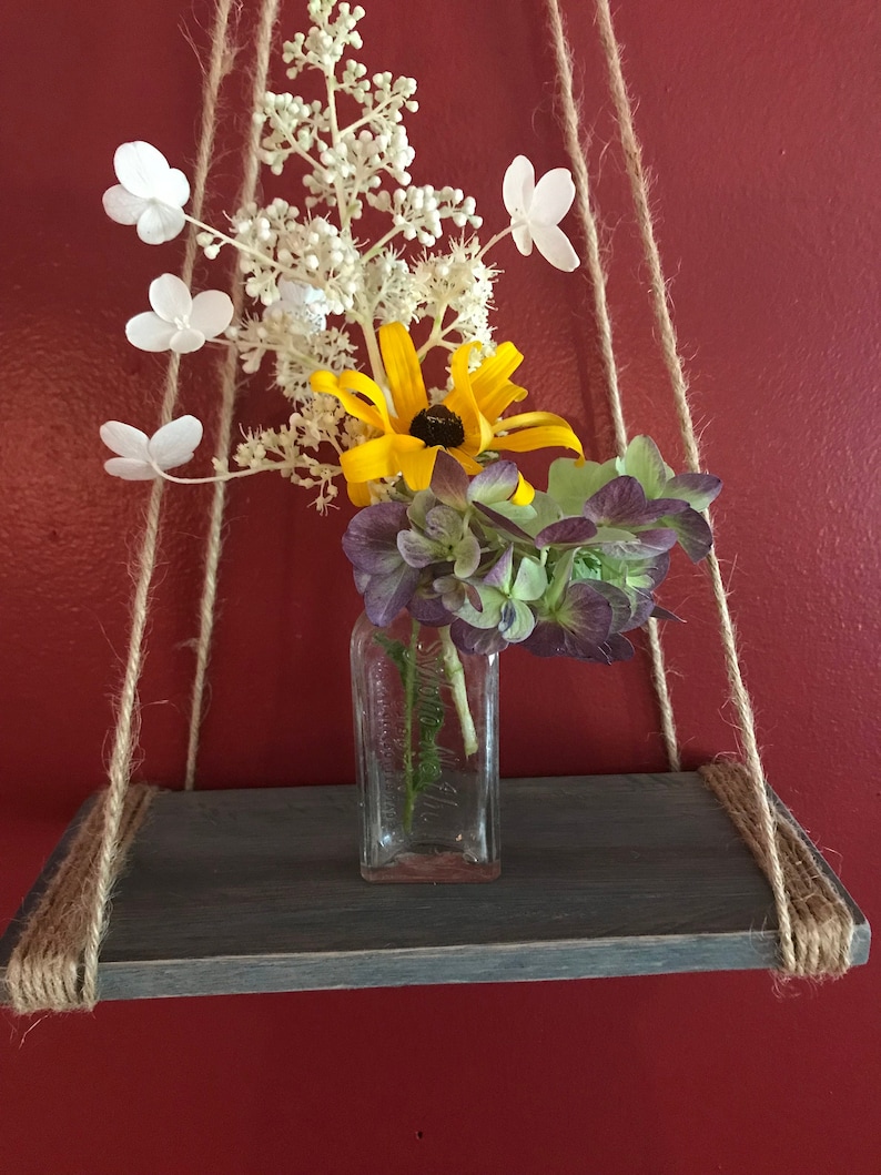 Hanging Wall Shelf Rustic Reclaimed Wood Plant Shelf Etsy
