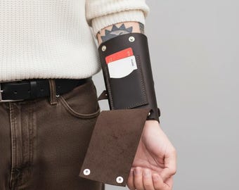 Leather wallet bracelet, Leather wrist wallet for men, Leather cuff wallet, Bracelet card holder, Wrist wallet cuff, Wrist travel wallet