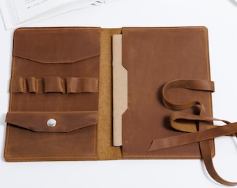 Refillable leather journal, Handmade journal cover, Journal cover with pen slots, Engraved leather notebook cover, Travel journal cover