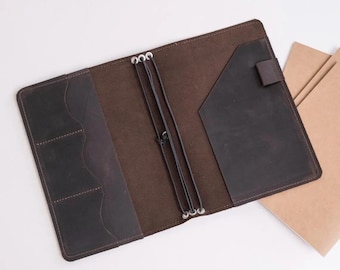 Couverture de cahier en cuir personnalisée, journal personnalisé rechargeable, couverture de cahier à monogramme, couverture de cahier avec poches, cahier de voyage