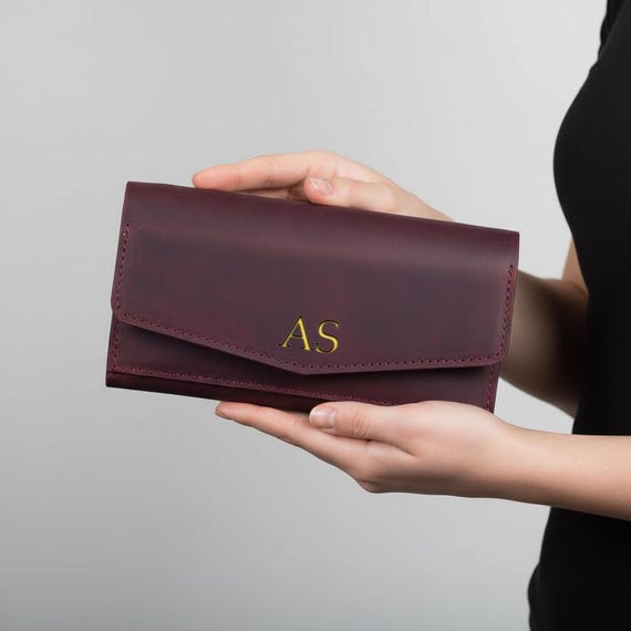 Personalized leather long wallet, Handmade long wallet, Womens wallet clutch, Leather envelope wallet, Custom leather wallet women