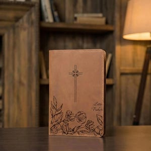 Handmade leather Bible cover, Personalized leather Bible cover, Leather Bible cover for men, Leather Bible sleeve, Leather Bible book cover image 3