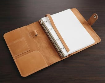 Custom leather binder journal, Leather ring binder planner, Binder with pen holder, A5 ring binder notebook, A4 refillable binder cover