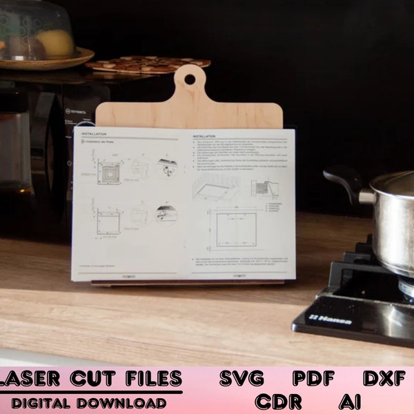 Cookbook stand laser cut, Cookbook stand pattern, Cookbook holder laser cut, Cookbook holder pattern, Recipe book stand laser cut