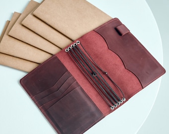 Personalized leather notebook cover, Notebook cover with pockets, Handmade journal cover, Leather planner cover, Custom refillable notebook