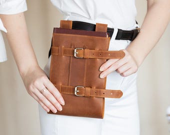 Leather book holder for belt, Custom book belt holder, Book holsters, Leather book carrier, Book belt pouch, Personalized book sleeve