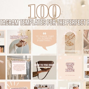 100 Neutral Instagram Post Templates - Engagement - Templates - Canva Blogger Template - Business - Coach - Beige Feed - Boho
