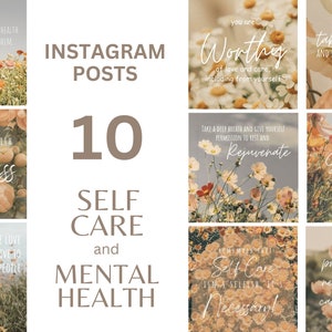 Paquete de Instagram de cuidado personal, publicaciones en redes sociales, citas de salud mental, cuidado personal, amor propio, paquete de redes sociales, salud mental