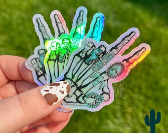 Holographic Skeleton Sticker, Western Grunge Style, western stickers, water bottle tumbler sticker, skull hand sticker, skeleton turquoise