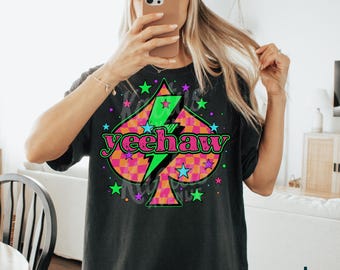 Vintage Grunge Cowgirl Tee: Yee Haw Spade Graphic, Comfort Colors