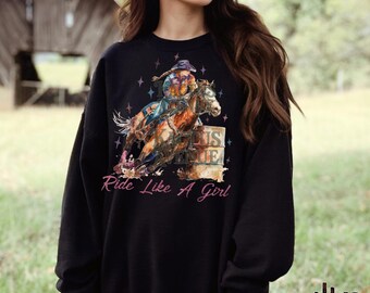 Barrel Racer Sweatshirt, Womens western tees, western farm shirt, Western christmas sweatshirt, horse girl shirt, rodeo shirt, breakaway