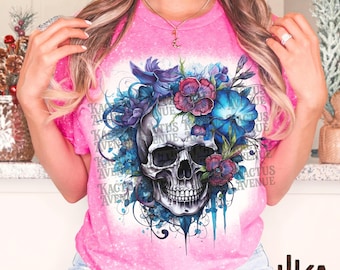 Floral Skull Bleached TShirt, womens bleach shirt, gift for her, distressed shirt, acid wash shirt, humor shirt, funny shirt, witchy magic
