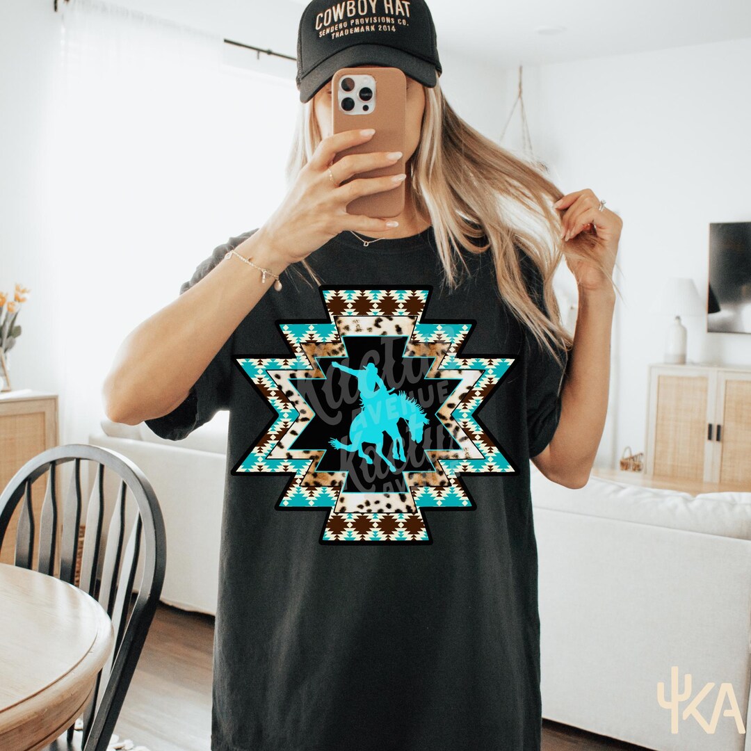 Aztec Bronc Rider Shirt, Womens Western Graphic Shirt, Rodeo Shirt ...