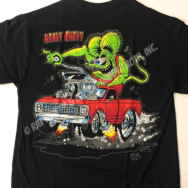 Official Rat Fink Heavy Chevy T-Shirt Ed Big Daddy Roth Men's Black Tee Size S-5XL