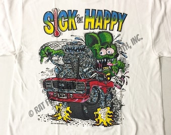Official Rat Fink Sick But Happy T-Shirt Ed Big Daddy Roth Men's White Tee Size S-5XL