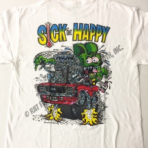 Official Rat Fink Sick But Happy T-Shirt Ed Big Daddy Roth Men&#39;s White Tee Size S-5XL