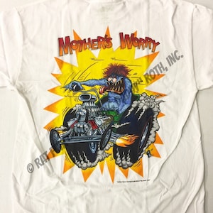 Official Rat Fink Mother&#39;s Worry SunBurst T-Shirt Ed Big Daddy Roth Men&#39;s White Tee Size S-5XL
