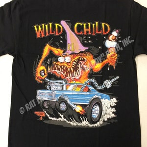 Official Rat Fink Wild Child T-Shirt Ed Big Daddy Roth Men&#39;s Black Tee Size S-5XL