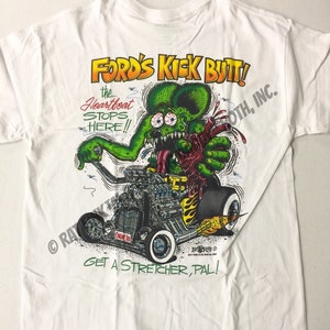 Official Rat Fink Fords Kick Butt T-Shirt Ed Big Daddy Roth Men&#39;s White Tee Size S-5XL