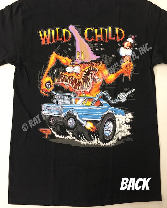 70s~ ED ROTH エドロス Wild Willys エアブラシTシャツ Official Rat Fink Wild Child T-shirt Ed Big Daddy Roth Men's Black