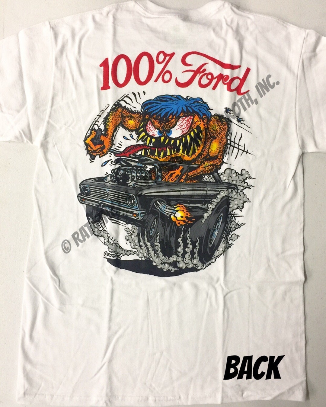 Official Rat Fink 100% Ford T-shirt Ed Big Daddy Roth Men's White