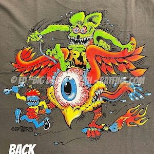 Official Rat Fink Flying Eyeball T-Shirt Ed Big Daddy Roth Men's Charcoal Tee Size S-5XL