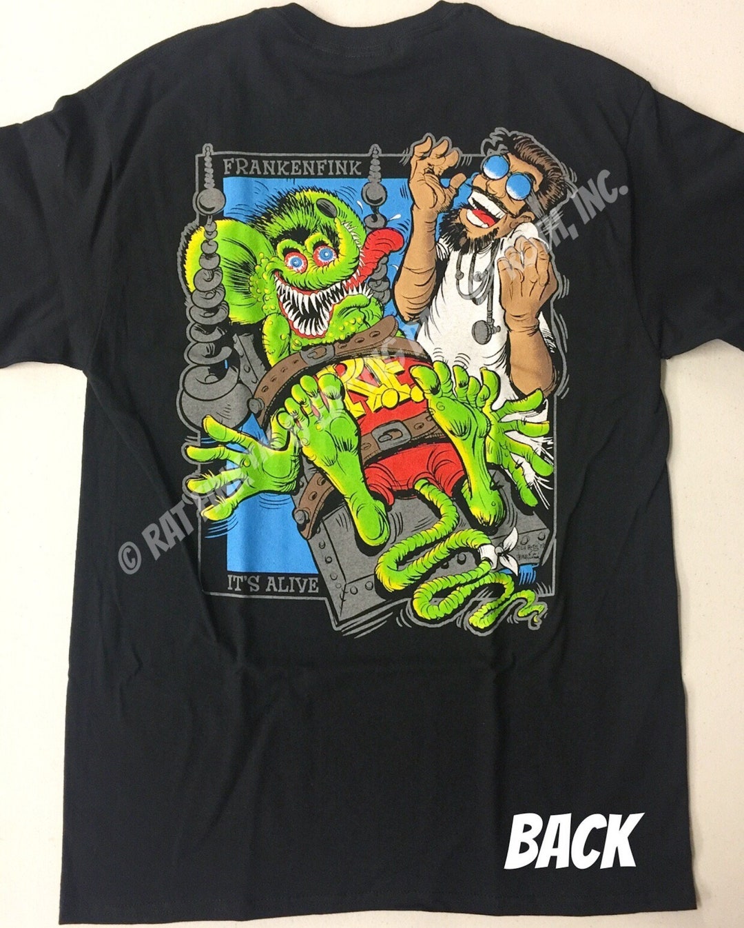 Official Rat Fink Frankenfink T-shirt Ed Big Daddy Roth Men's Black Tee ...