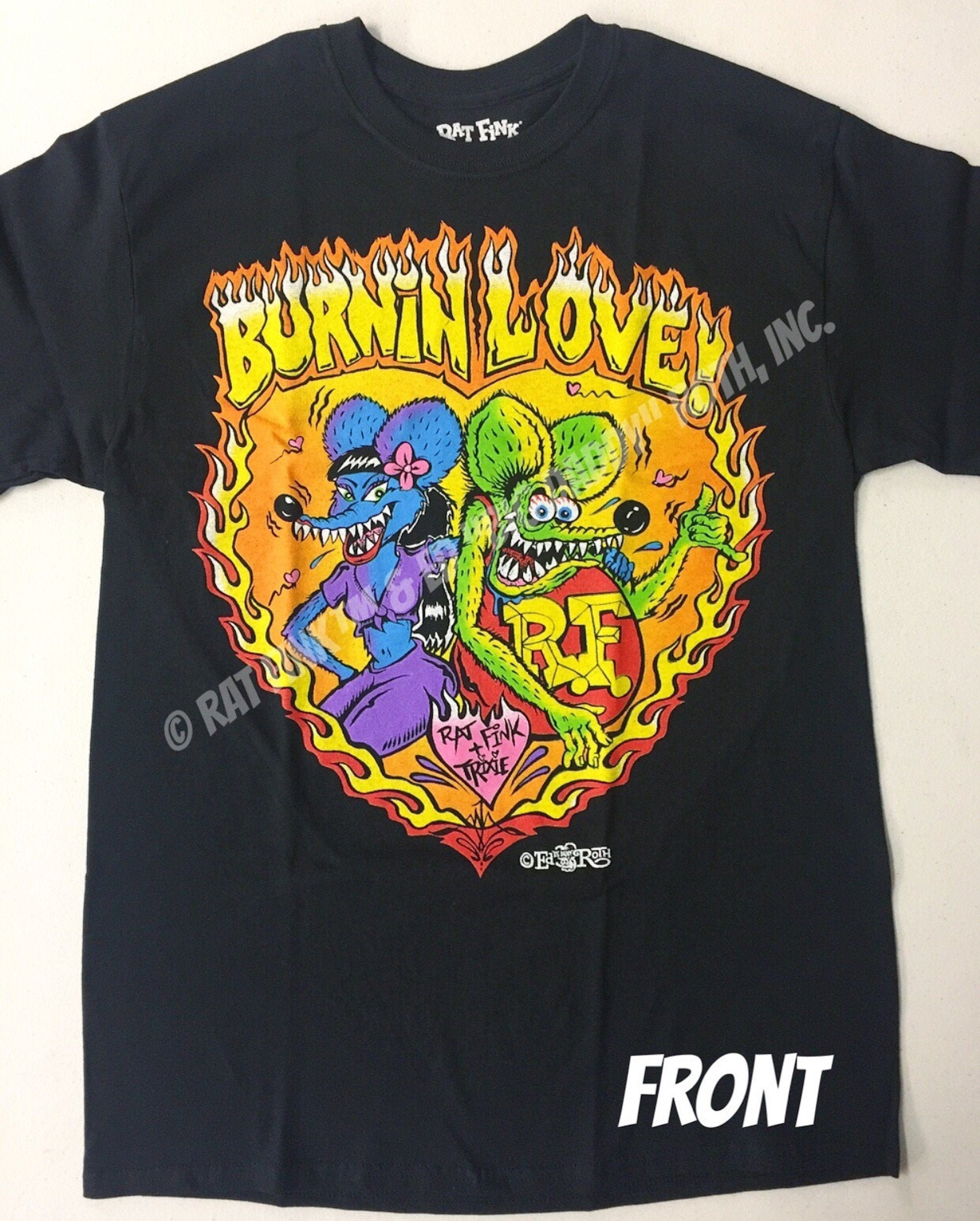 Official Rat Fink Burnin Love T-shirt Ed Big Daddy Roth Men's