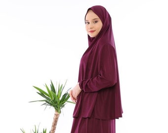 2pc Yusra Muslim Women Prayer Dress with sleeves Scarf Hijab  Cover Body