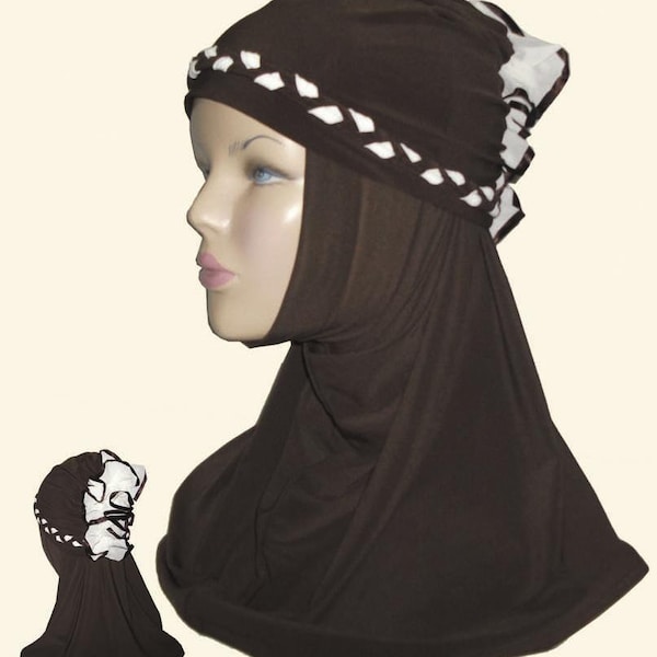 Fancy Two pieces 2 Colour Flower Hijab Head wear cover scarf Islamic
