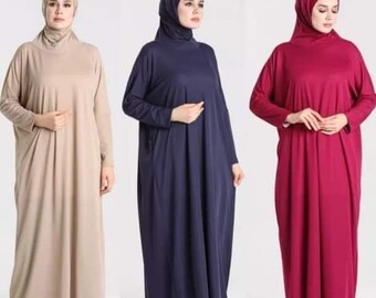 Plain Jersey Full Lady Abaya Prayer Cloth Jilbab  With Sleeve and Connected Hijab