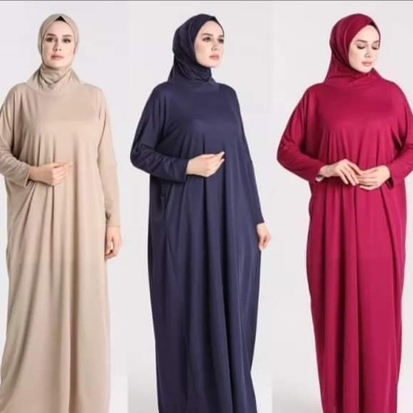 Plain Jersey Full Lady Abaya Prayer Cloth Jilbab  With Sleeve and Connected Hijab