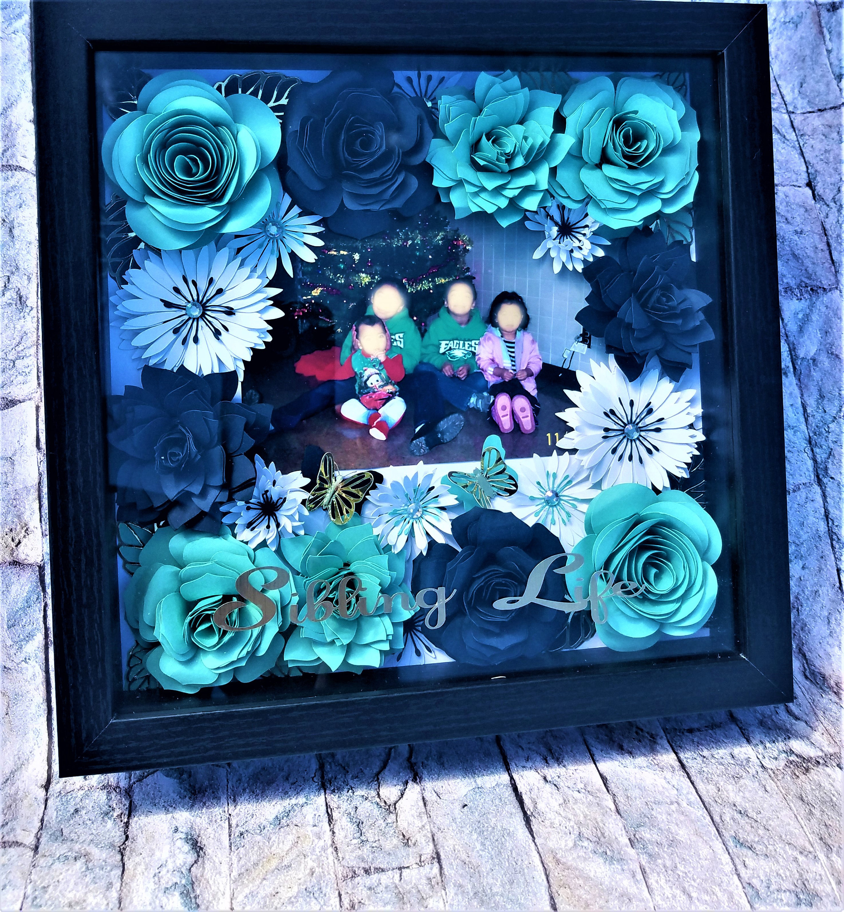 Paper flower shadow box/ paper flower photo frame/ paper Etsy