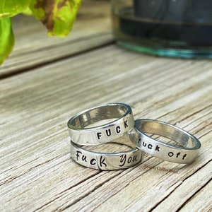 Hand Stamped Pewter Curse Word Ring: Personalized Sweary Jewelry