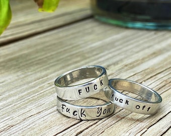 Hand Stamped Pewter Curse Word Ring: Personalized Sweary Jewelry