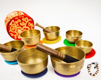 LAST Chance 40%!7 chakras set  Tibetan Handmade 7 pieces  singing bowl for sound healing, meditation, yoga and chakra balancing.