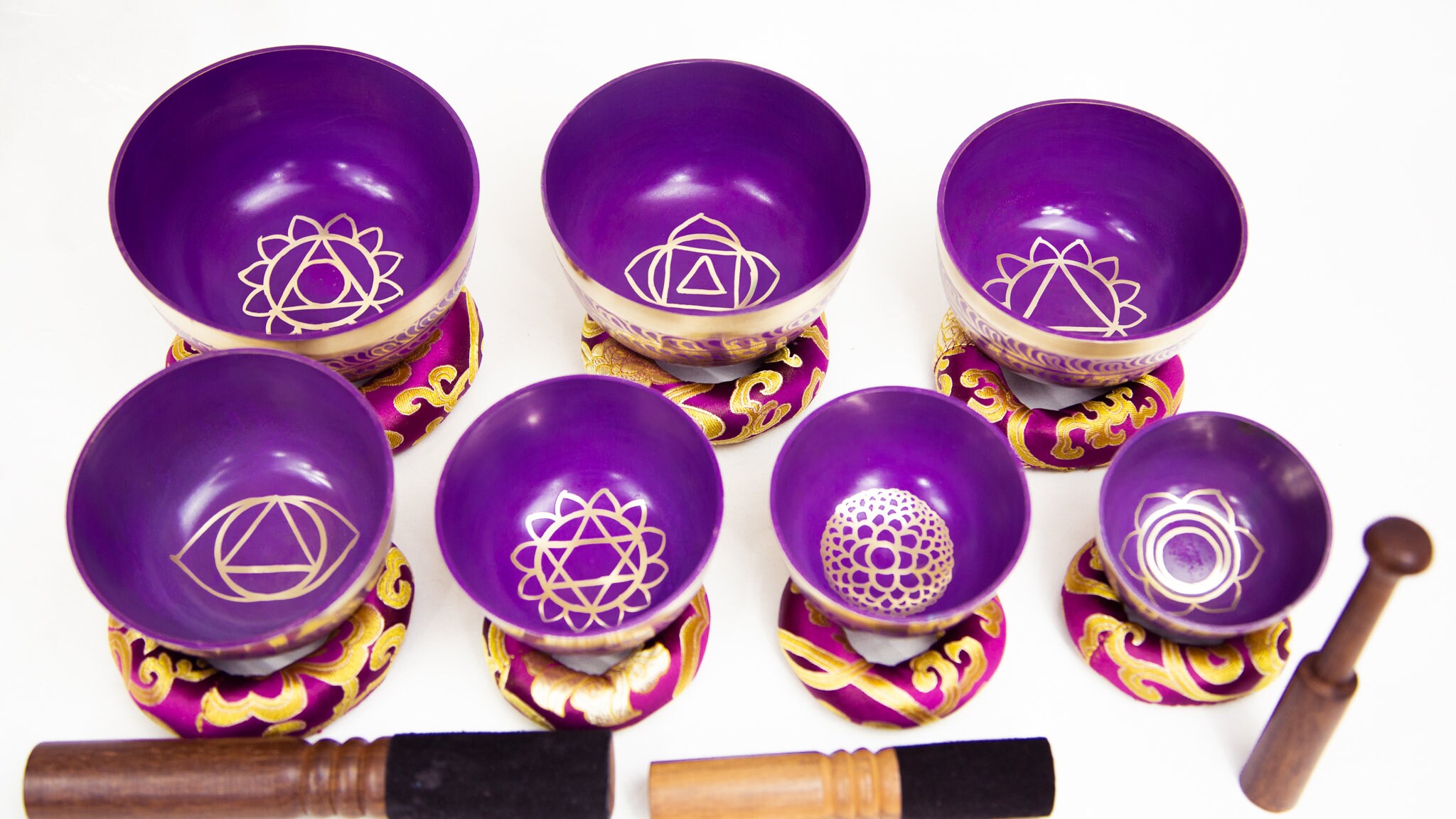 LAST Chance 40!Purple 7 chakra set Tibetan Handmade 7 pieces singing