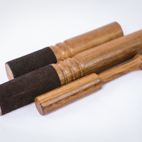 LAST Chance 40%!Set of 3 Wooden Stick Black Vegan leather for  Singing bowl for sound healing, meditation, yoga and chakra balancing