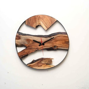 Wooden Wall Clock, Handmade Wooden Clock, Live Edge Wall Clock, Farmhouse Wood Clock, Metal Clock