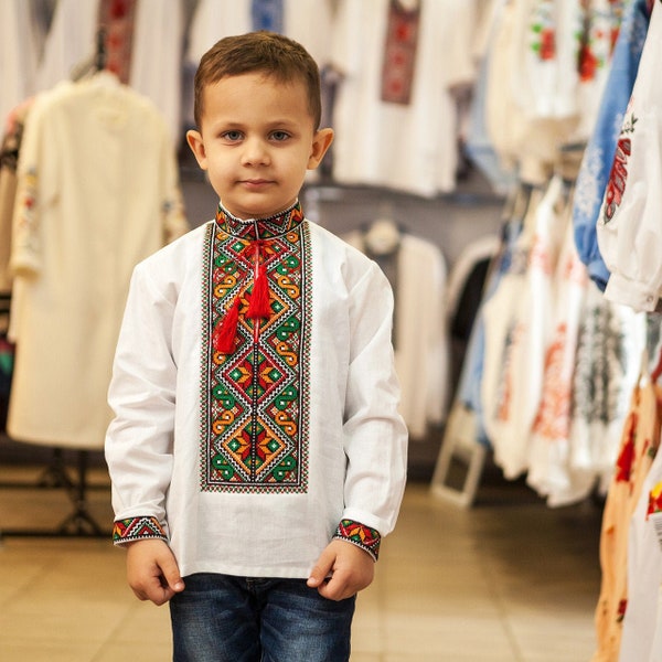 Vyshyvanka Ukrainian Embroidered linen Shirt for boys 5-12yr