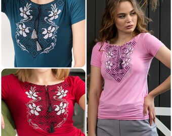 Damen T-Shirt mit wundervoller Stickerei „Lilie“