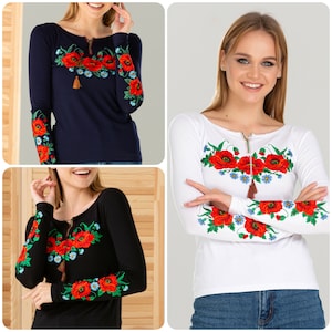 Women&#39;s long sleeve with a wonderful embroidery &quot;Poppies&quot;