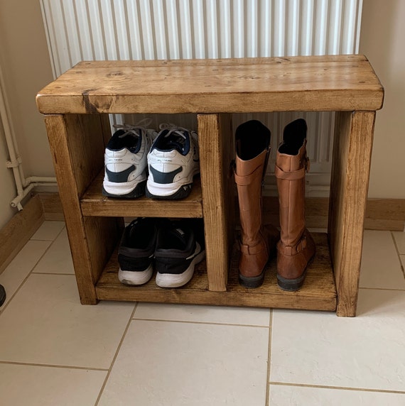 Rustic Farmhouse wooden Boot and Shoe Rack - Chunky and very solid - 2  Shelves