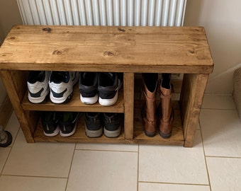 Large shoe bench boot bench shoebench shoerack boot rack hallway storage solid wood rustic chunky